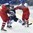POPRAD, SLOVAKIA - APRIL 20: Czech Republic's Jachym Kondelik #25 and Dalimil Mikyska #22 check Finland's Olli Maansaari #36 during quarterfinal round action at the 2017 IIHF Ice Hockey U18 World Championship. (Photo by Andrea Cardin/HHOF-IIHF Images)